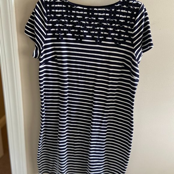 Talbots Navy / White Striped Knit Dress, Size LP - Picture 1 of 2
